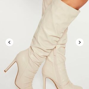 Cream Knee-High Boots